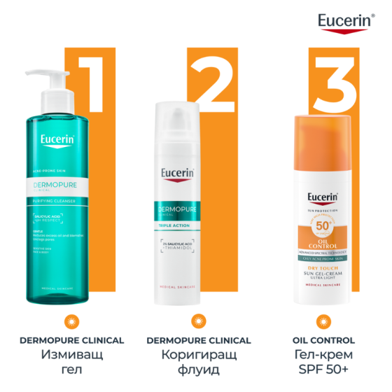 Eucerin слънцезащитен гел-крем за лице за мазна кожа spf 50+ 50мл