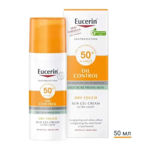 Eucerin слънцезащитен гел-крем за лице за мазна кожа spf 50+ 50мл