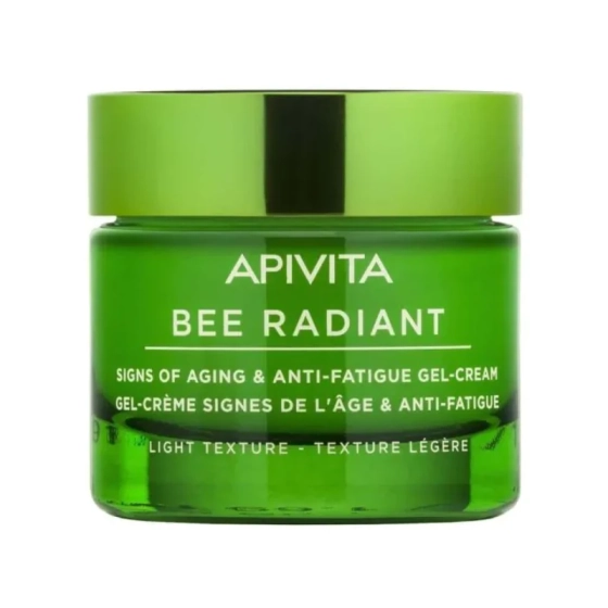 Apivita bee radiant гел-крем против стареене и признаци на умора - лека текстура с бял божур и патен