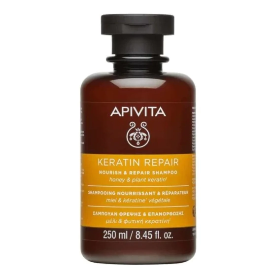 Apivita nourish & repair подхранващ и възстановяващ шампоан за суха  и увредена коса с маслина и мед