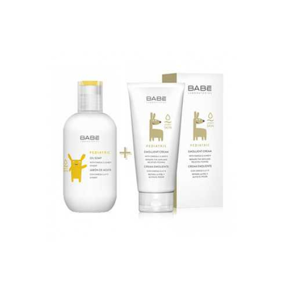 Babе педиатрик комплект емолиентен крем за атопична кожа при бебета и деца 200мл + душ олио за атопи