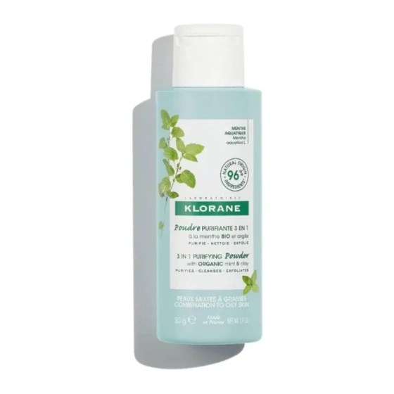 Klorane mint почистваща пудра 3в1 с глина и органична водна мента 50г