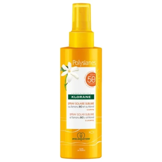 Klorane sun polysianes слънцезащитен спрей spf 50+ за тяло с органично масло от таману и моной 200мл