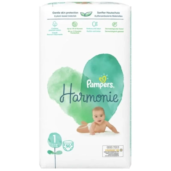 Pampers harmonie пелени размер 1 / 2-5кг./ newborn х50