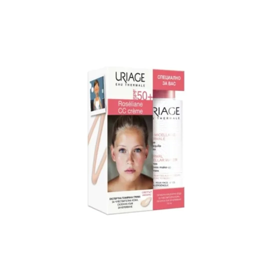 Uriage промо roseliane cc тониран крем spf50+ светъл нюанс 40мл +  мицеларна вода 100мл