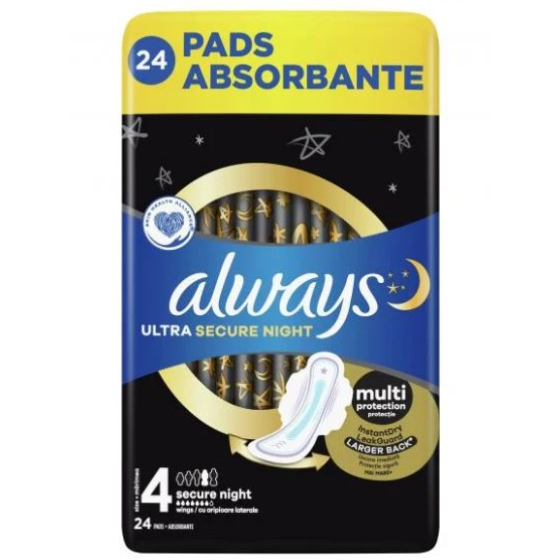 Дамски превръзки always ultra secure night quattro x24