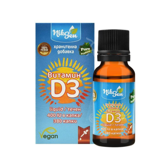Витамин D3 течен за кости, зъби и мускули 400 IU в капка 380 капки Никсен