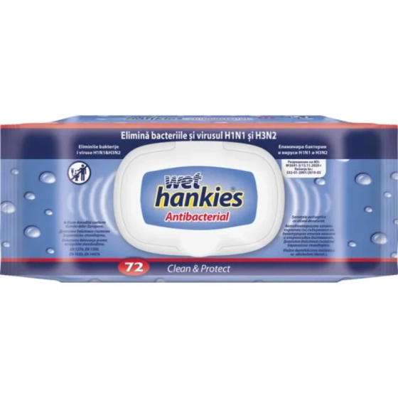 Wet hankies clean антибактериални влажни кърпи 72