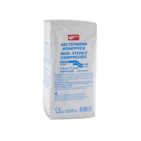Компрес марля нестерилна 7,5см/7,5см х 50 Medica
