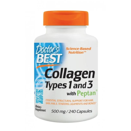 Колаген тип 1 и 3 капсули за коса, кожа, нокти, сухожилия, стави 500мг х240 Doctor's Best