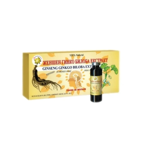 Жен шен + гинко билоба флакони за памет и жизнена активност 10мл х10