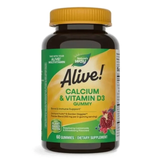 Alive Калций и Витамин D3 дъвчащи таблетки за здрави кости и имунитет х60 Nature's Way