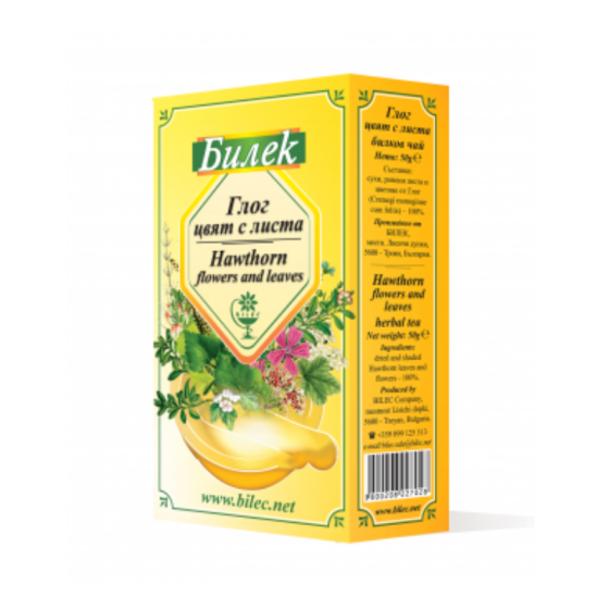 Чай  глог цвят с листа 50гр- пакет Билек