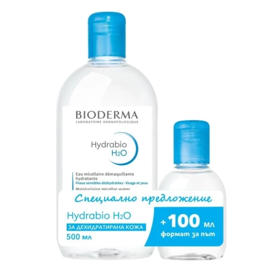 Bioderma hydrabio H2O мицеларна вода за дехидратирана кожа 500 мл +100 мл промо комплект