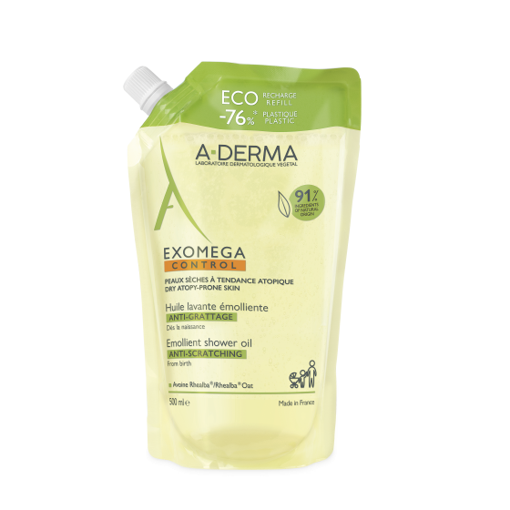 A-Derma Exomega Control Емолиентно душ олио за суха и склонна към атопия кожа пълнител 500мл