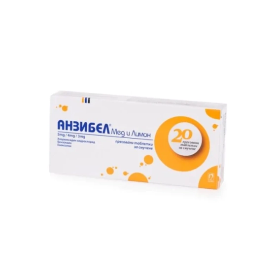 Анзибел мед и лимон тбл. за смучене при възпалено гърло х20 Годен до: 31.7.2026 г.