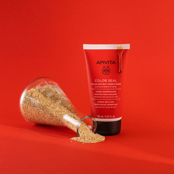 Apivita color seal балсам за боядисана коса с протеини от киноа и мед 150ml Годен до: 30.11.2026 г.