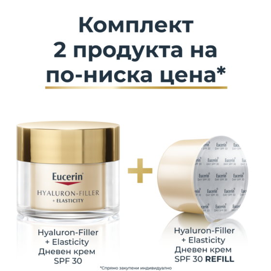 Комплект Eucerin Hyaluron-Filler Elasticity Дневен крем SPF30 50мл + Дневен крем SPF30 рефил 50мл