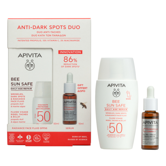 Комплект Apivita Sun Daily Age Флуид за лице против бръчки SPF50 50мл+Apivita C15 серум 10мл