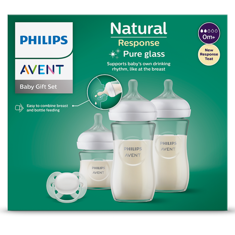 Сет серия Natural Response стъкло - бутилки и залъгалки Avent