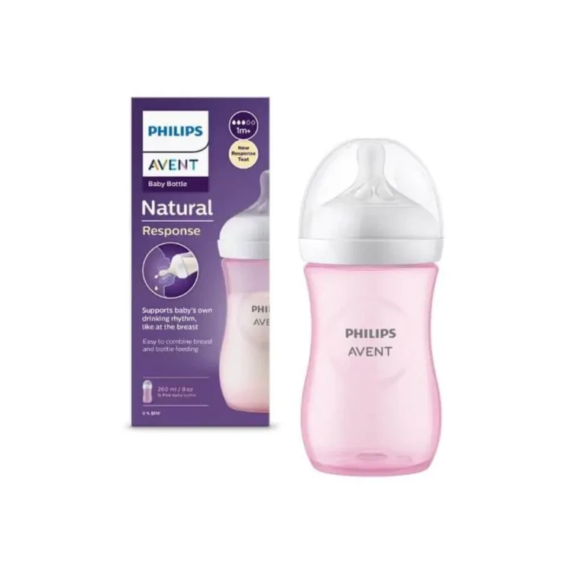 Бутилка Natural Response 260мл 1м+ с биберон с поток 3 - розов цвят Avent