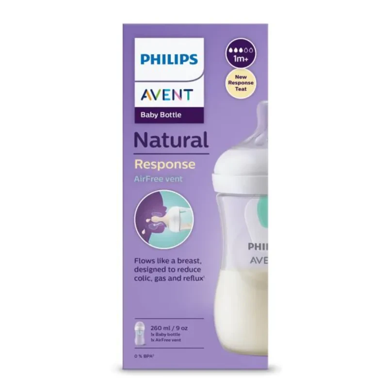 Бутилка Natural Response AirFree 260мл 1м+ с биберон с поток 3 с неутрален цвят Avent