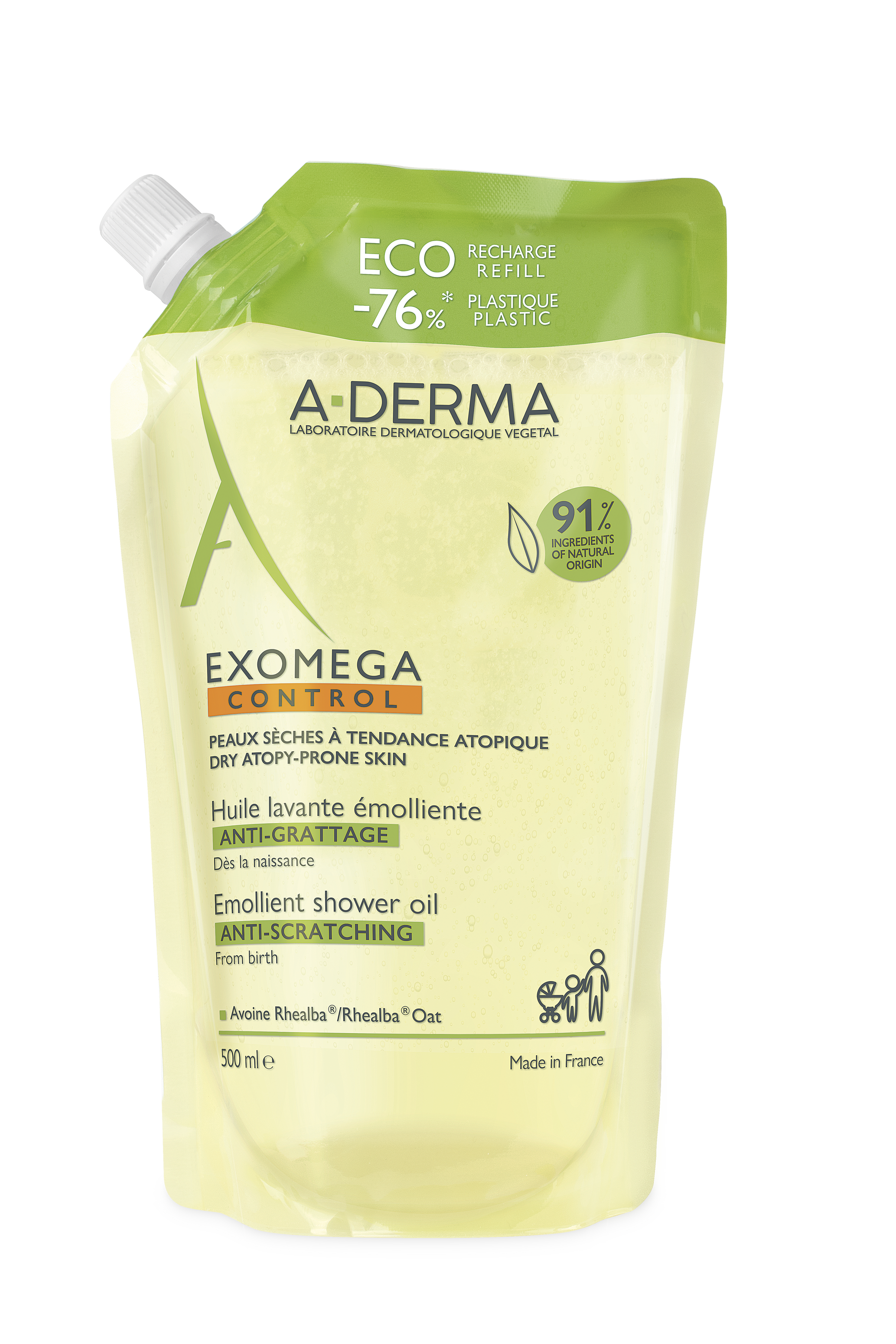 A-Derma Exomega Control Емолиентно душ олио за суха и склонна към атопия кожа пълнител 500мл