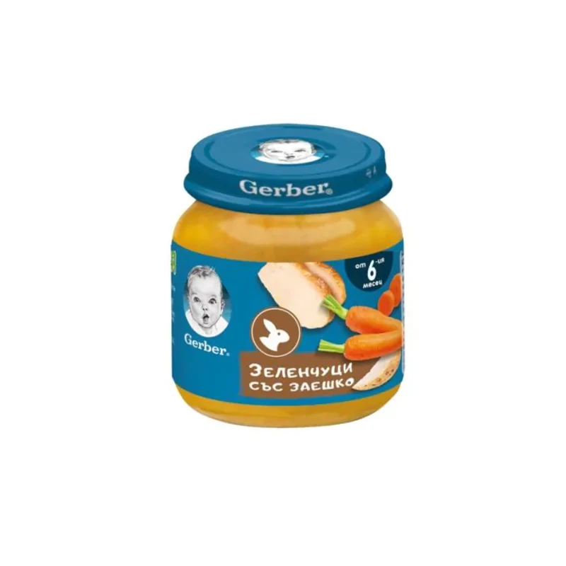 Gerber Храна за бебета Пюре от зеленчуци и заешко от 6-ия месец, 125g, бурканче