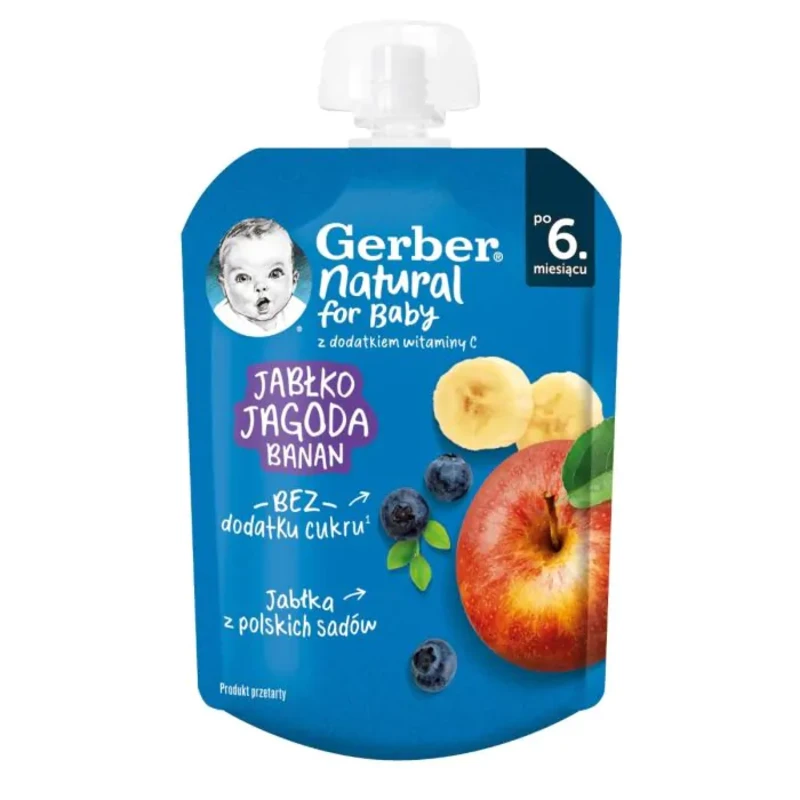 Gerber Natural for baby Храна за бебета Пюре от ябълка и боровинка, 80g, пауч