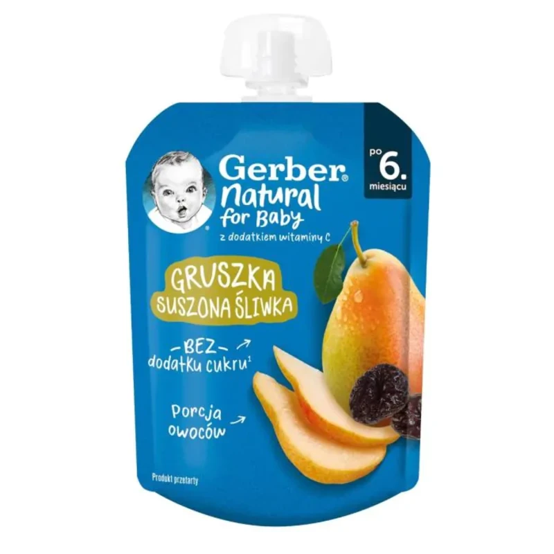 Gerber Natural for baby Пюре от круша и сушени сливи, от 6-ия месец, 80g, пауч