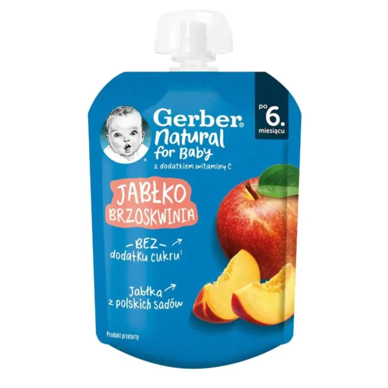 Gerber Natural for baby Храна за бебета Пюре от ябълка и праскова, 80g, пауч