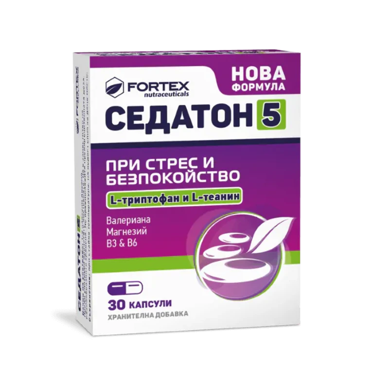 Седатон - 5 капсули при стрес и безпокойство х30 Fortex