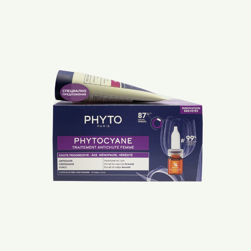 Phyto Phytocyane Комплект - Терапия за прогресивен косопад и Шампоан, 12 x 5 + 100 мл