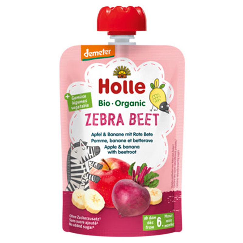 Holle Био пюре пaуч с ябълка, банан и цвекло 6+ месеца 100г