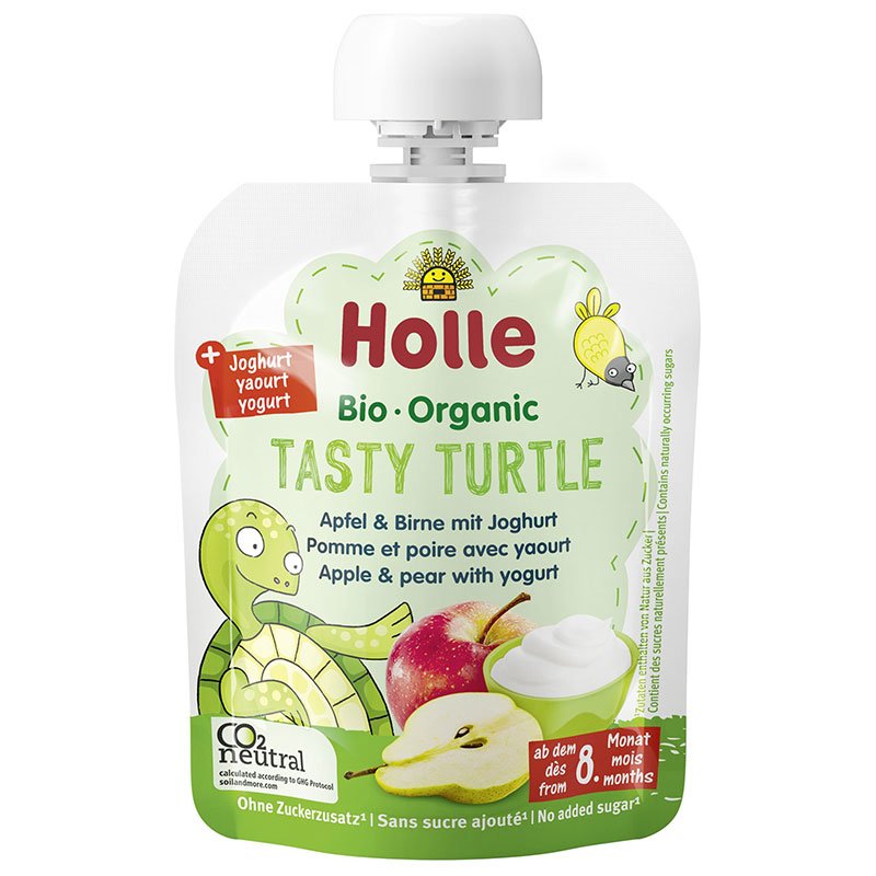 Holle Био пюре пауч ябълка и круша с йогурт 8+ месеца 85г