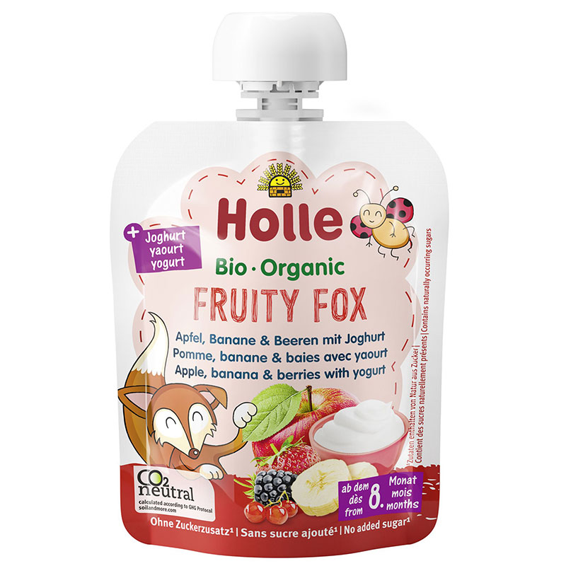 Holle Био пюре пауч ябълка, банан и горски плод с йогурт 8+ месеца 85г