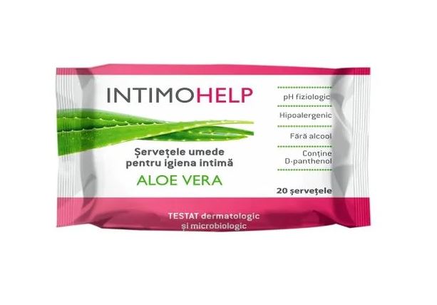 Интимо хелп хипоалергенни кърпички с алое х 20