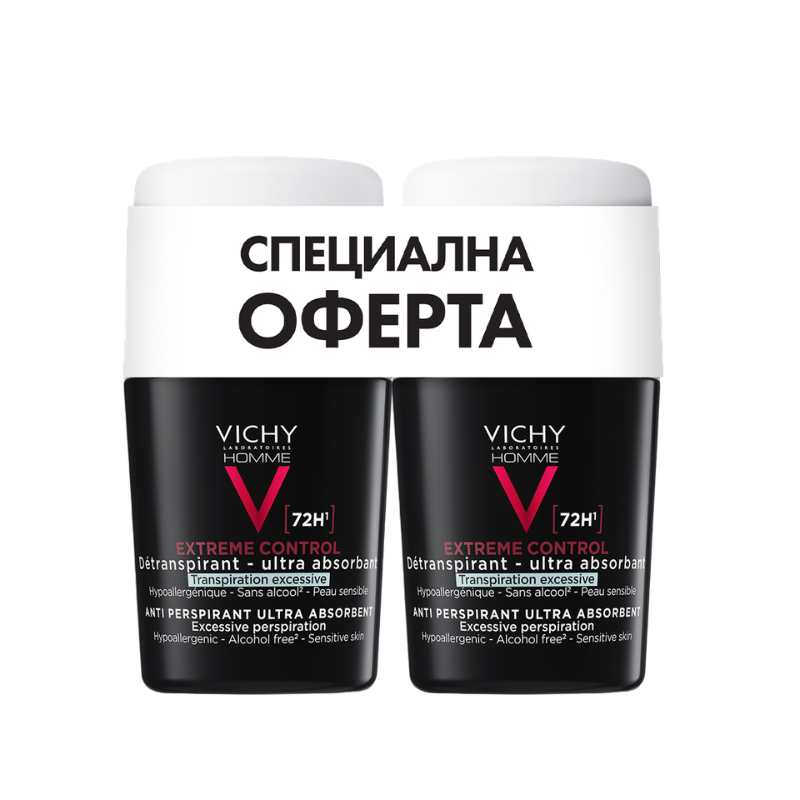 Vichy Homme дезодорант рол-он против петна и интензивно изпотяване за мъже 72ч 50мл x 2 701774