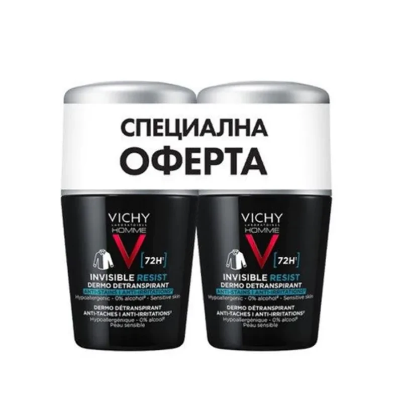 Vichy Homme дезодорант рол-он против петна и раздразнения за мъже 72ч 50мл x 2 701774