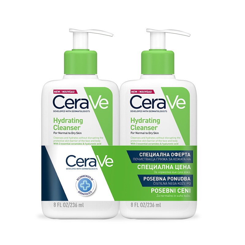 Cerave Хидратиращ измиващ крем за лице и тяло за нормална към суха кожа 236мл x 2 броя 700975