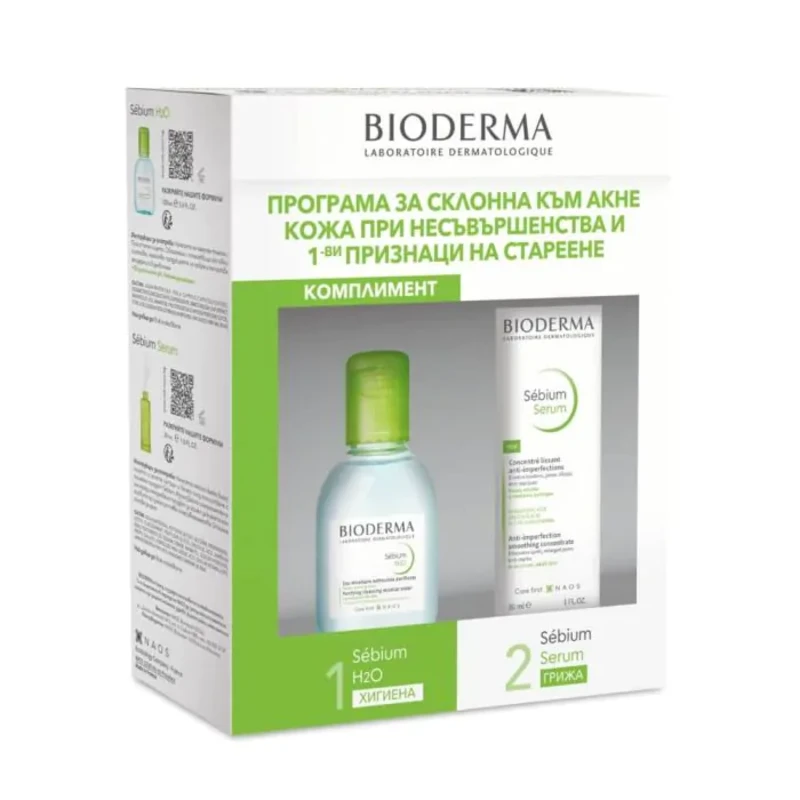 Bioderma Sebium Серум за лице 30мл + Sebium Мицеларна вода за мазна и акнеична кожа 100мл