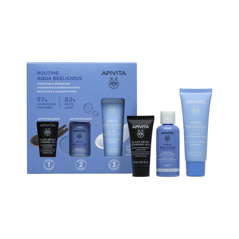 Комплект Apivita Aqua Beelicious Гел крем 40мл + Детокс гел 15мл + Тоник 50мл