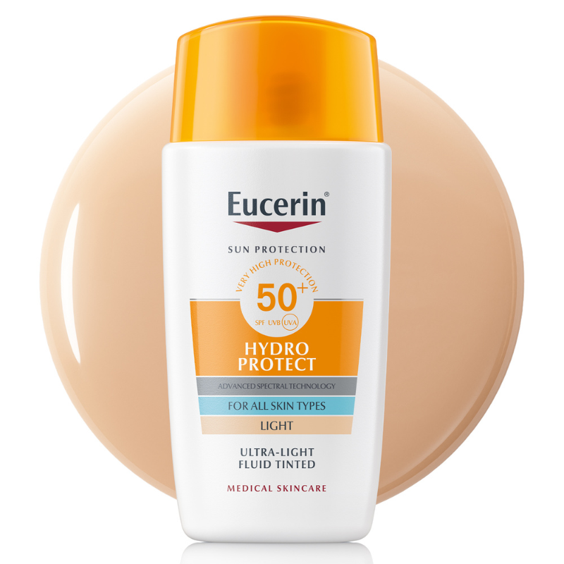 Eucerin Hydro protect Оцветен слънцезащитен ултралек флуид за лице SPF50+ Светъл цвят 50мл Годен до: 31.12.2026 г.