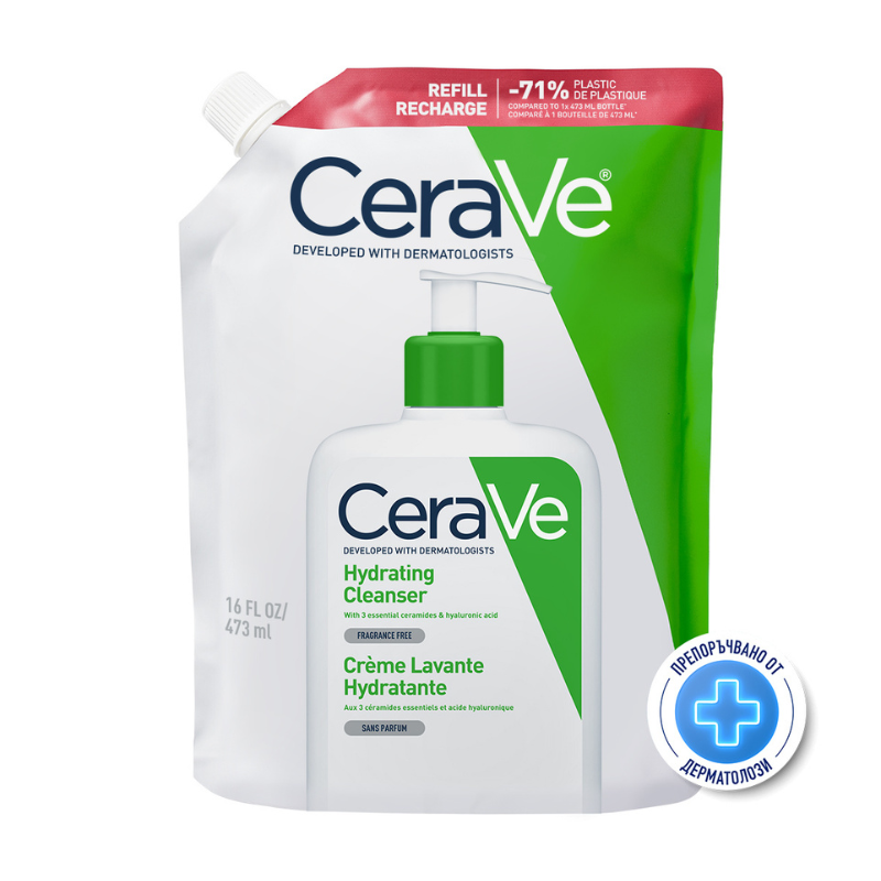 Cerave Хидратиращ измиващ крем за лице и тяло, нормална към суха кожа 473мл рефил 905602