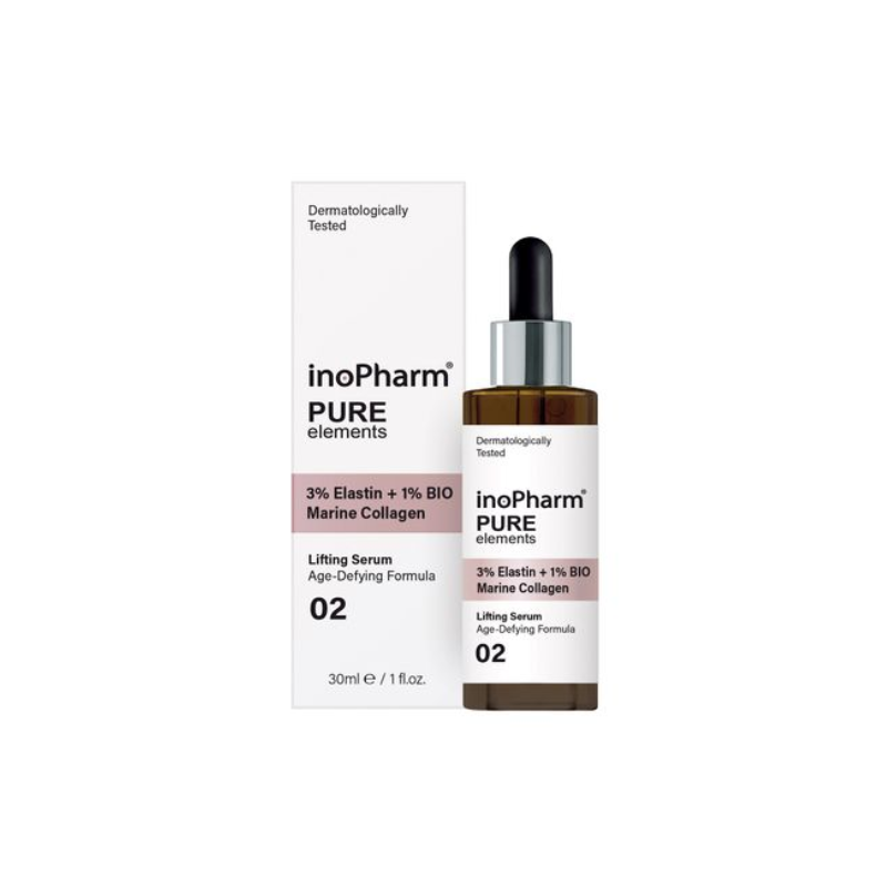 InoPharm Pure elements Серум за лице с 3% Eластин и 1% Био морски колаген 30мл
