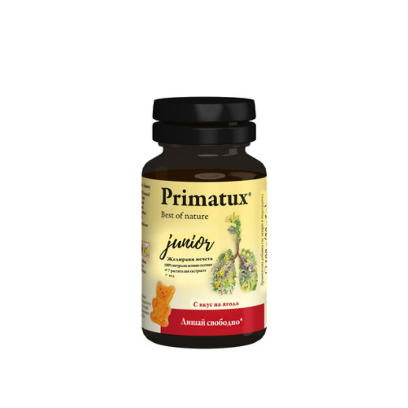 Primatux Джуниър за гърло и дихателни пътища с вкус на ягода 20 желирани мечета