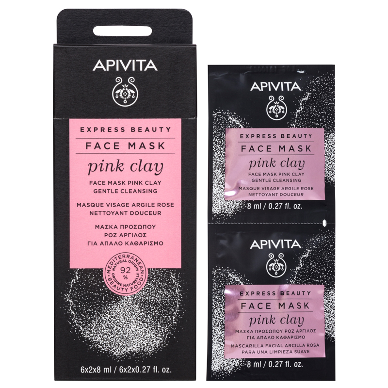 Apivita express beauty дълбоко почистваща маска за лице с розова глина 8ml х 12 броя
