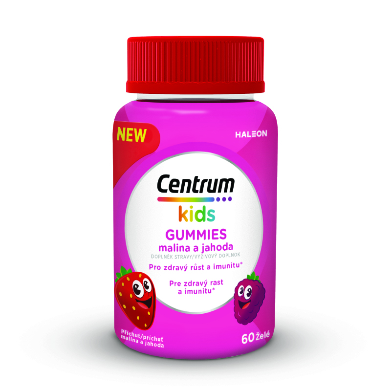 Центрум Kids Желирани мултивитамини за деца с вкус на ягода и малина 60 таблетки