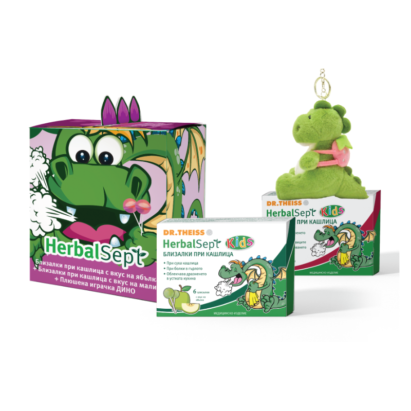 Комплект Хербал Септ Близалки за кашлица Ябълка 6 броя + Близалки за кашлица Малина 6 броя