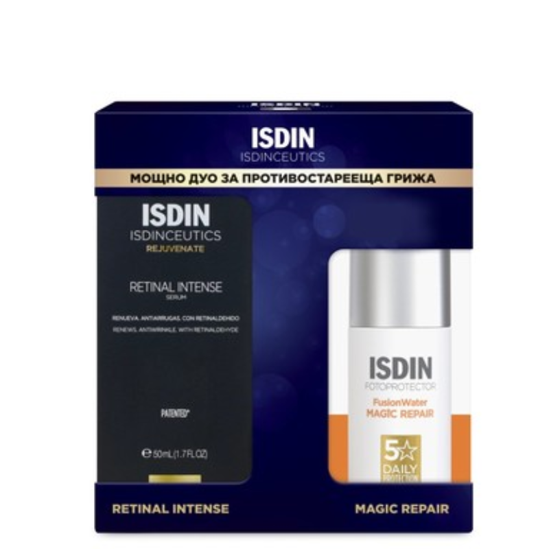 Комплект Isdin Retinal Intense Нощен двуфазен серум 50мл + Fusion Water Magic Repair Слънцезащитен к